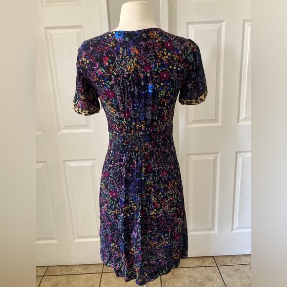 Anthropologie Maeve Morgan Black Floral Leopard Print Button Dress Size 4 - Picture 7 of 10
